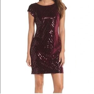 Eliza J Sequin Party Sheath Dress  In Burgundy  Size  6 NWT